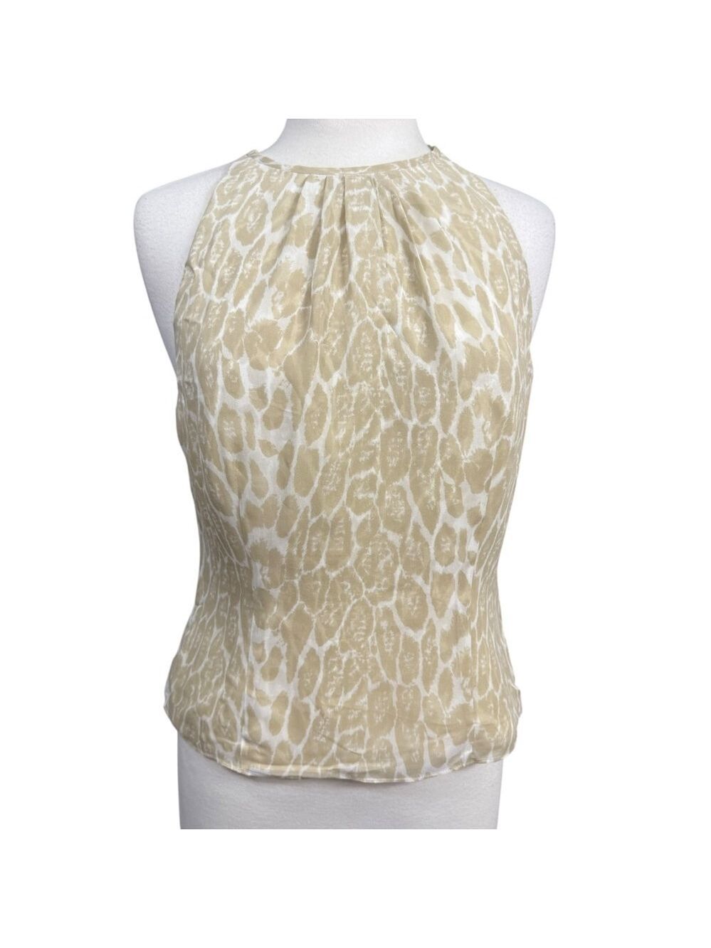 NWT Carlisle Beige White Animal Print Halter Neck Silk Blouse‎ US 10